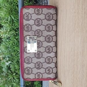 Michael Kors Brown Red Signature Canvas Wallet